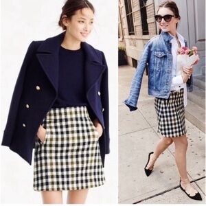 J.Crew Wool Oxford Check Skirt EUC size 6 , black, cream, green